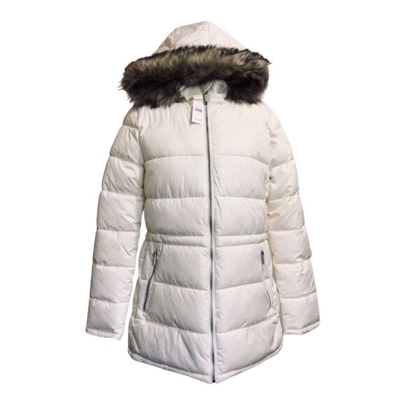 NEW Cream Mid Length Faux Fur Hood Puffer Coat by GAP Sz M - Picture 1 of 4